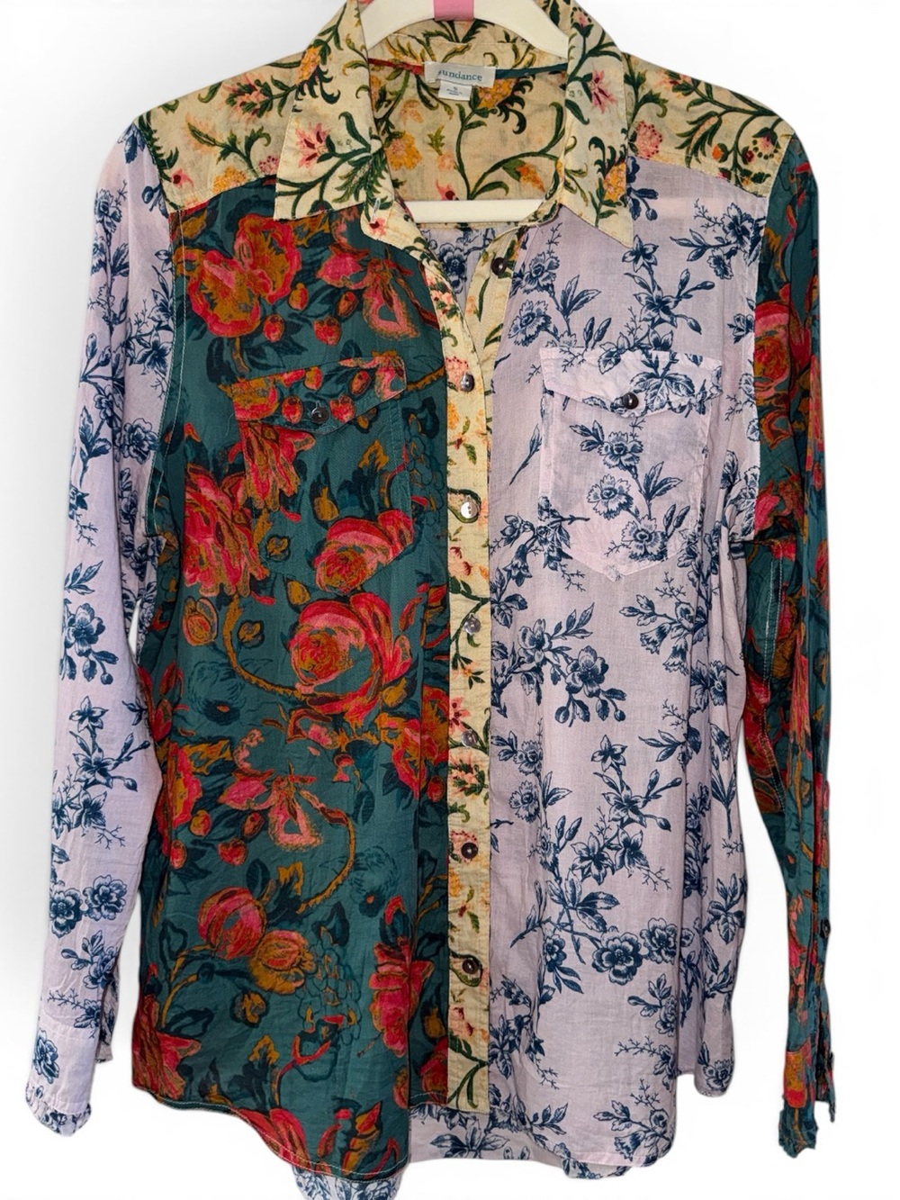 Sundance Pistachio Patchwork Floral Button-Up Shirt - Multi -  Boho Western - S